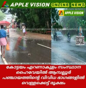 കോട്ടയം എറണാകുളം സംസ്ഥാന ഹൈവേയിൽ ആമ്പല്ലൂർ പഞ്ചായത്തിന്റെ വിവിധ ഭാഗങ്ങളിൽ വെള്ളക്കെട്ട് രൂക്ഷം